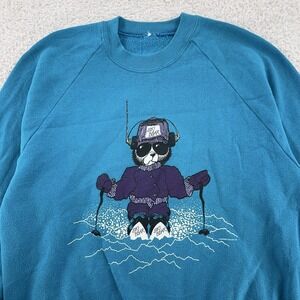 Vintage‎ Gopher Athletic Ski Bear Sweatshirt SMALL Blue Pullover Graphic 90s